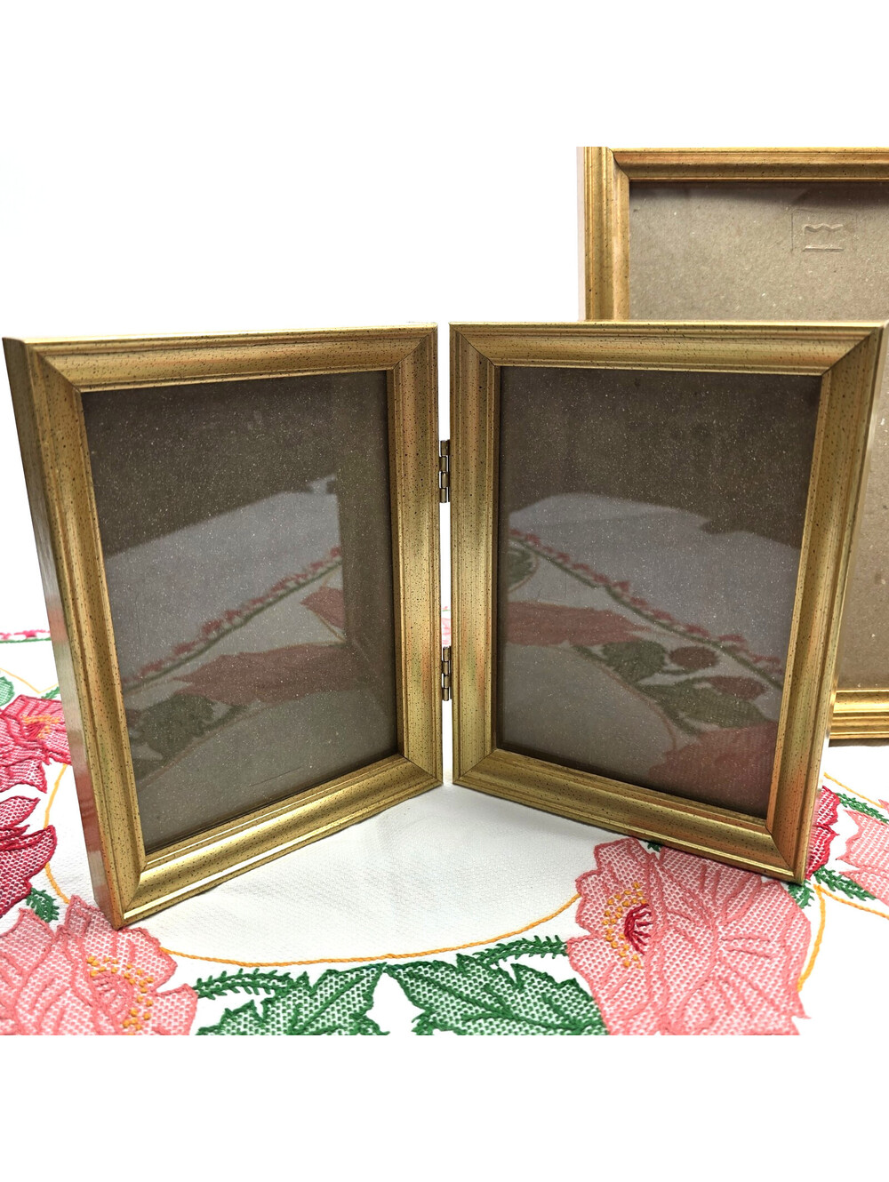 Picture Frame 5x7 Vtg Mid Century Gold-tone Metal Double Hinged Photo